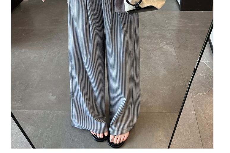 High Rise Drawstring Stripe Wide Leg Sweatpants