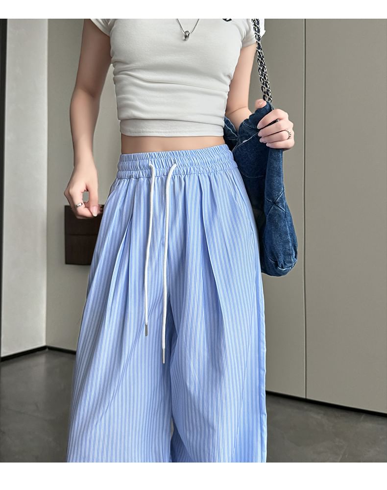 High Rise Drawstring Stripe Wide Leg Sweatpants