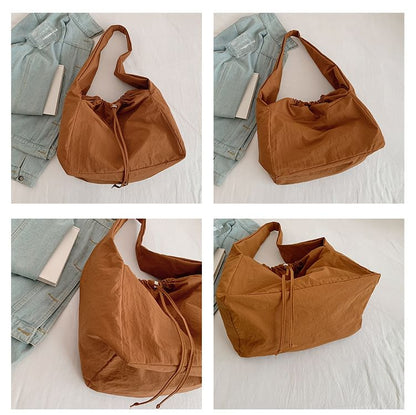 Sac bandoulière uni avec cordon de serrage