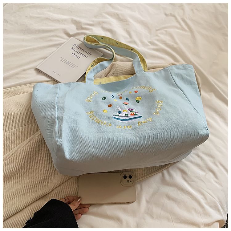 Embroidered Canvas Tote Bag