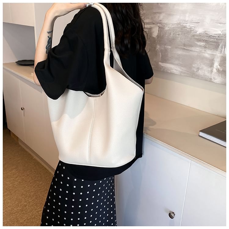 Faux Leather Plain Tote Bag