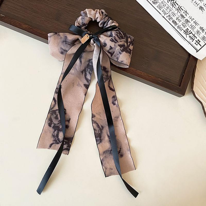 Elegant Retro Floral Print Bowknot Chiffon Hair Scarf Scrunchie