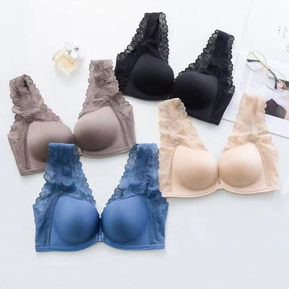 Plain Lace Panel Front Closure Wireless Bra / Panty / Set