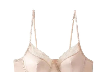 Plain Lace Trim Satin Bra / Panty / Set