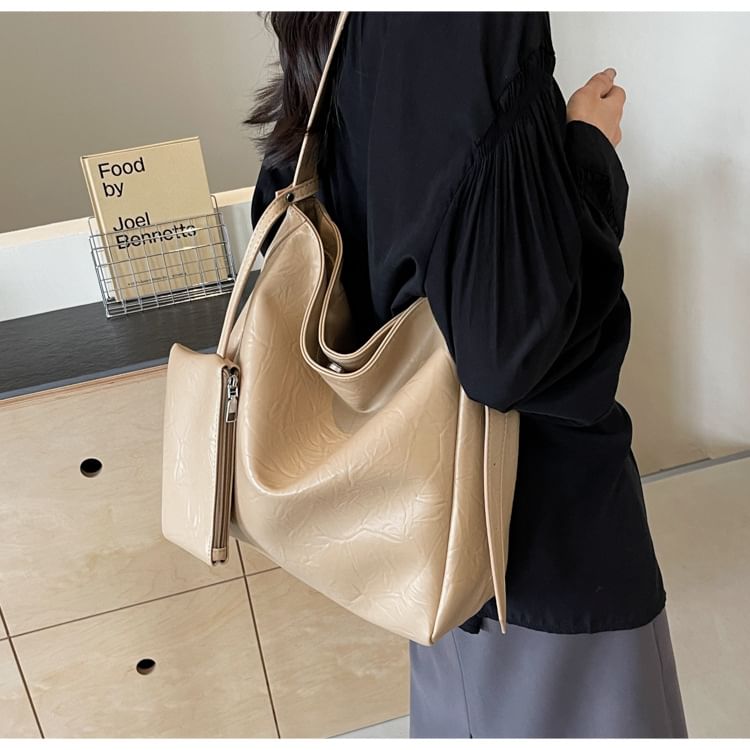 Set: Faux Leather Tote Bag + Pouch