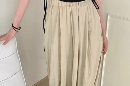 Short-Sleeve Notch Neck Plain Drawstring Waist Tee