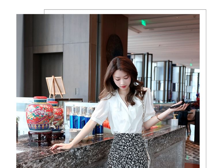 Elastic Waist Floral Print Midi A-Line Skirt