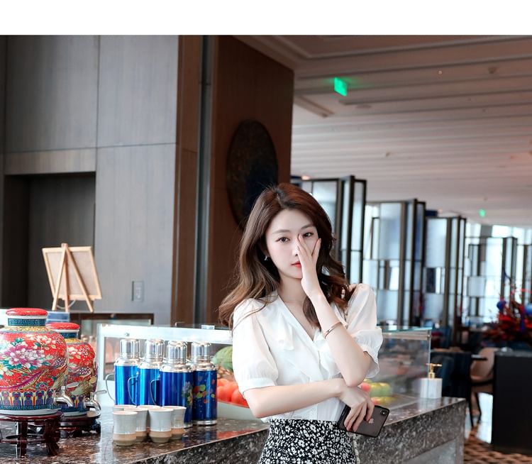 Elastic Waist Floral Print Midi A-Line Skirt