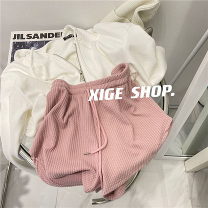 Drawstring Waist Plain Shorts