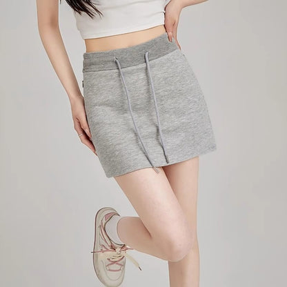 Drawstring Waist Plain Mini Pencil Skirt
