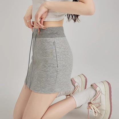 Drawstring Waist Plain Mini Pencil Skirt