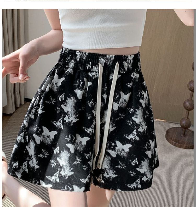 Drawstring Waist Butterfly Print Shorts