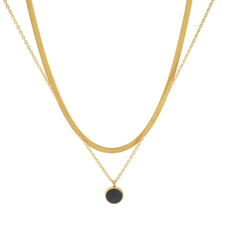 Rhinestone Pendant Layered Stainless Steel Necklace / Drop Earring / Set