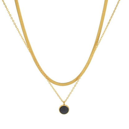 Rhinestone Pendant Layered Stainless Steel Necklace / Drop Earring / Set