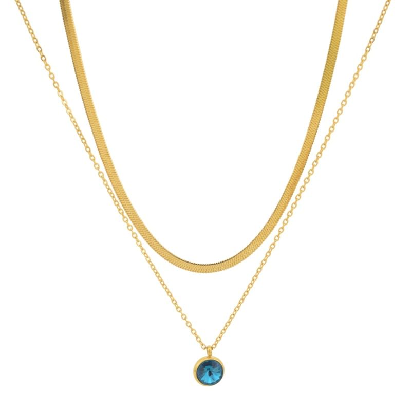Rhinestone Pendant Layered Stainless Steel Necklace / Drop Earring / Set