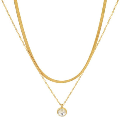Rhinestone Pendant Layered Stainless Steel Necklace / Drop Earring / Set