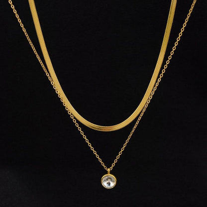 Rhinestone Pendant Layered Stainless Steel Necklace / Drop Earring / Set