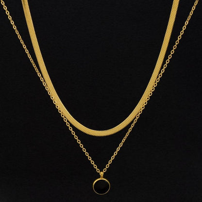 Rhinestone Pendant Layered Stainless Steel Necklace / Drop Earring / Set