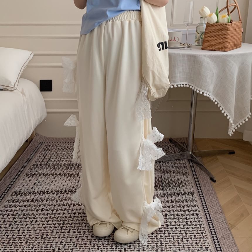 Pantalon de survêtement à jambe large avec nœud à taille élastique