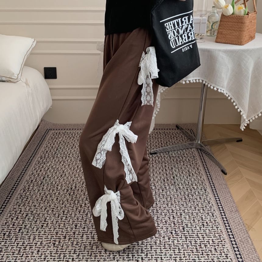 Pantalon de survêtement à jambe large avec nœud à taille élastique