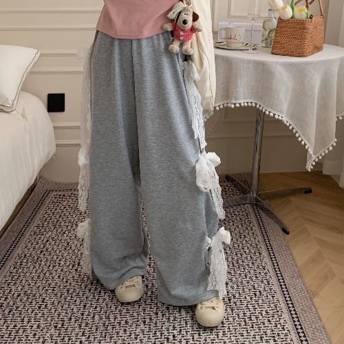 Pantalon de survêtement à jambe large avec nœud à taille élastique