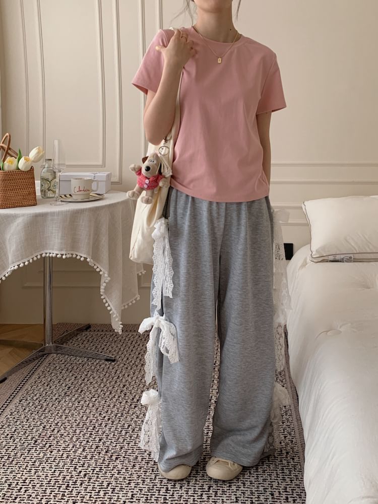 Elastic Waist Bow Wide Leg Sweatpants