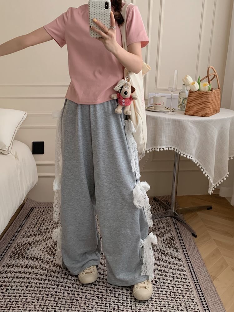 Elastic Waist Bow Wide Leg Sweatpants