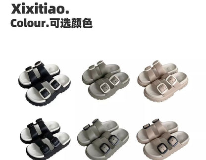 Double Buckle Platform Slide Sandals