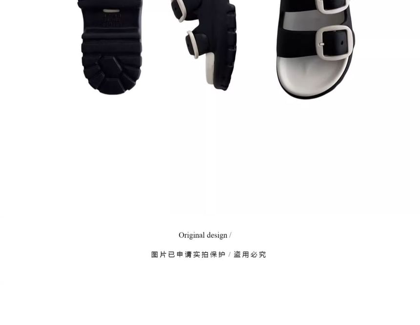 Double Buckle Platform Slide Sandals