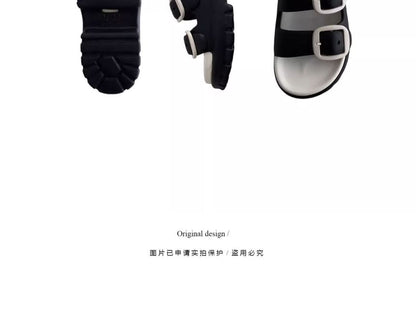 Double Buckle Platform Slide Sandals