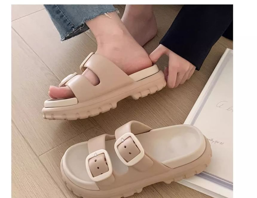 Double Buckle Platform Slide Sandals