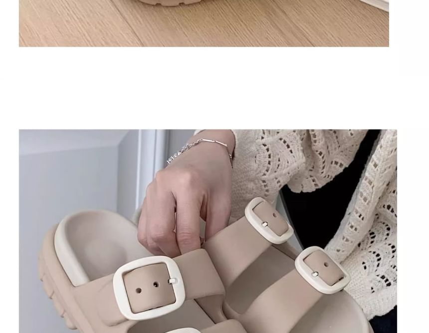 Double Buckle Platform Slide Sandals