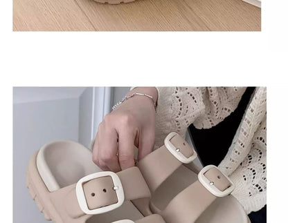 Double Buckle Platform Slide Sandals