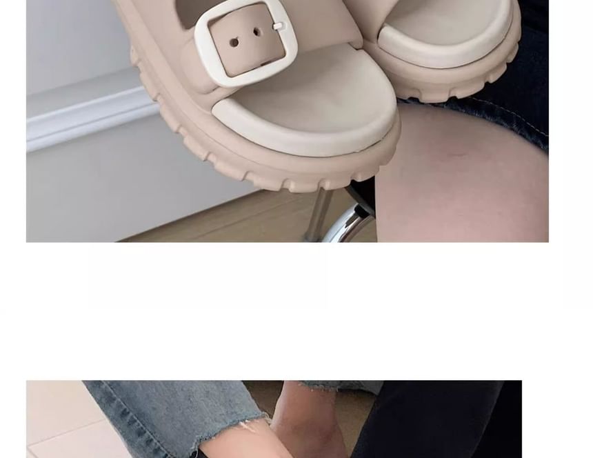 Double Buckle Platform Slide Sandals