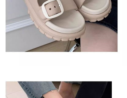 Double Buckle Platform Slide Sandals