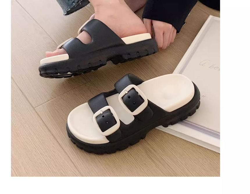 Double Buckle Platform Slide Sandals