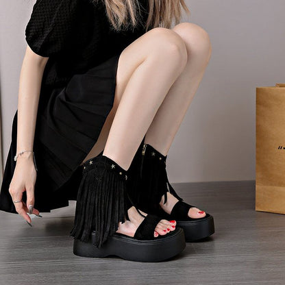 Studded Tassel Platform Sandals