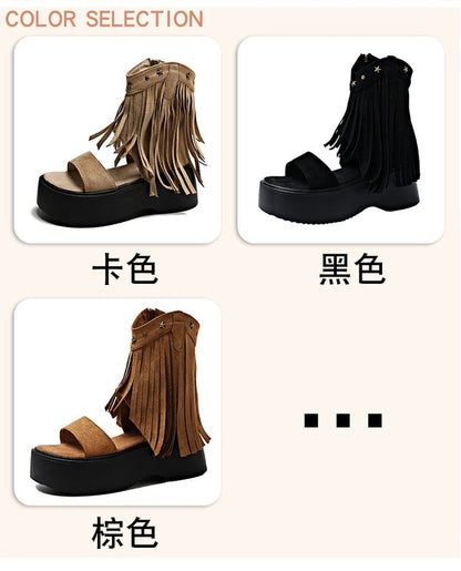 Studded Tassel Platform Sandals