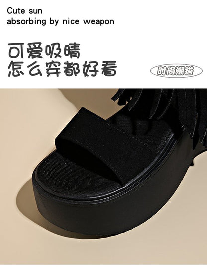Studded Tassel Platform Sandals