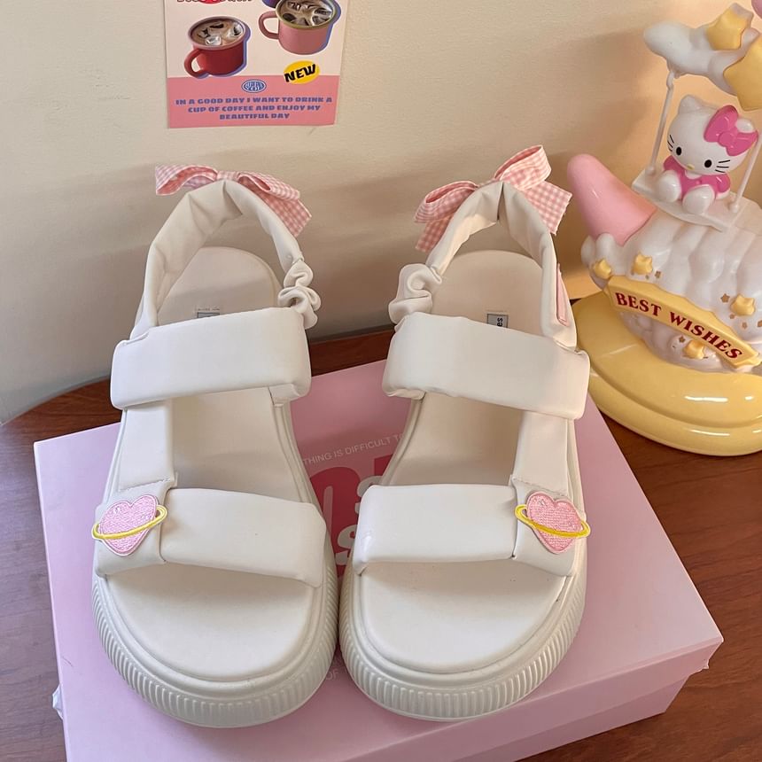 Platform Heart Applique Bow Sandals