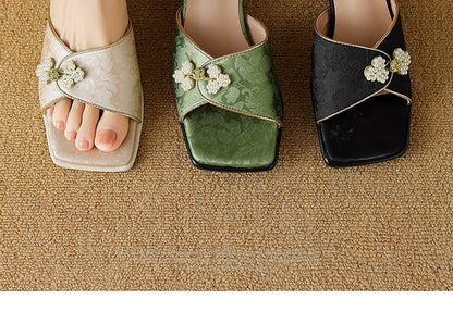 Beaded Frog Closure Slide Sandals