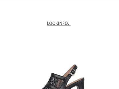 Platform Slingback Panel Mesh Block Heel Sandals