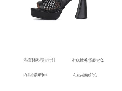 Platform Slingback Panel Mesh Block Heel Sandals