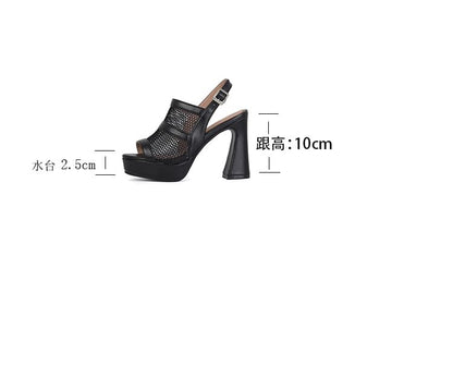 Platform Slingback Panel Mesh Block Heel Sandals