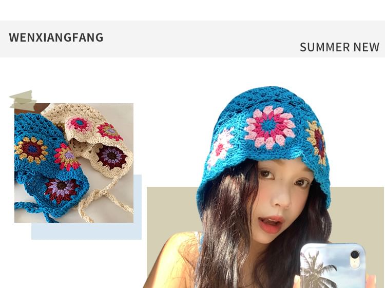 Crochet Floral Pattern Bucket Hat