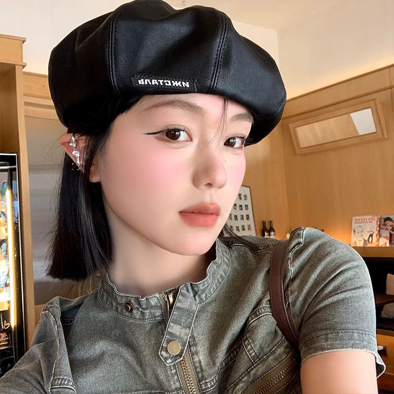 Faux Leather Beret