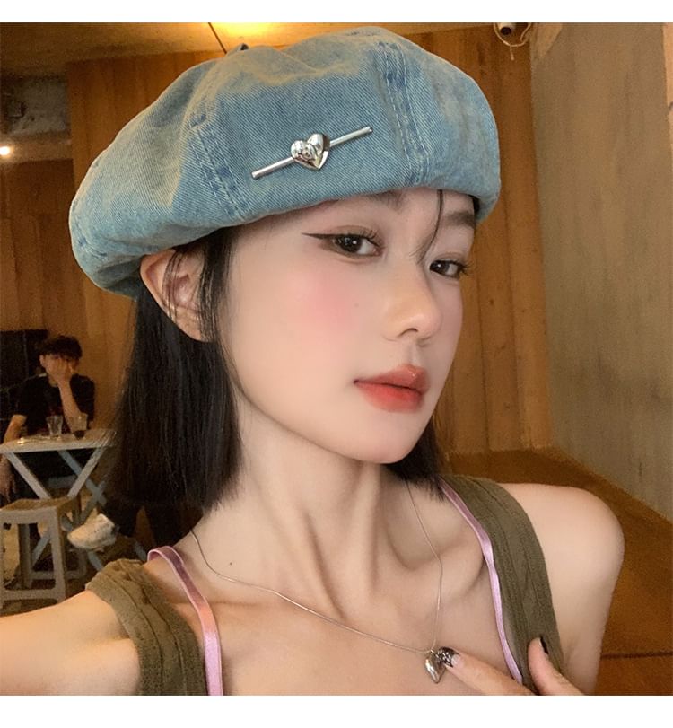 Heart Washed Denim Beret