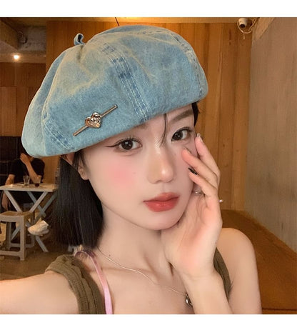 Heart Washed Denim Beret