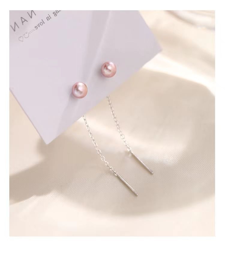 Faux Pearl Sterling Silver Threader Earring