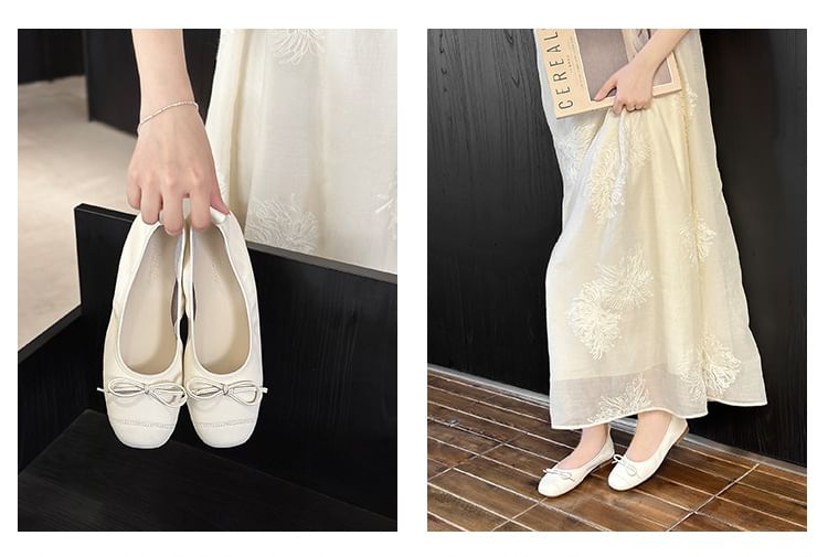 Plain Bow Accent Faux Leather Flats